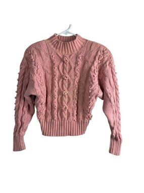 VTG Y2K Donagain Pink Cable Knit 3D Rosette Chunky Sweater Medium